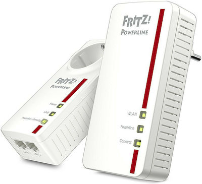 AVM Fritz!Powerline 1260E Powerline Διπλού Kit για Ασύρματη Σύνδεση Wi‑Fi 5 με Passthrough Πρίζα και 2 Θύρες Gigabit Ethernet