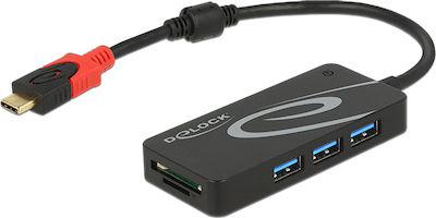 DeLock USB 3.1 Hub 3 Anschlüsse mit USB-C Verbindung