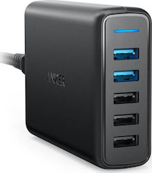 Anker Βάση Φόρτισης με 5 Θύρες USB-A 63W Quick Charge 3.0 σε Μαύρο χρώμα (A2054311)