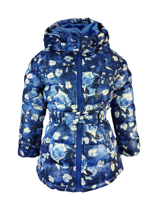 Evita Kids Quilted Jacket Long Hooded Blue