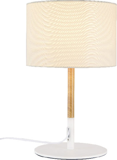 Aca Yasmine Wood Table Lamp for Socket E27 with White Shade and Base