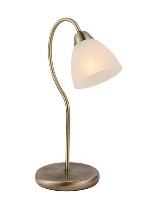 Aca Metall Vintage Tischlampe für Fassung E14 mit Weiß Schirm und Bronze Basis