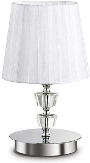 Ideal Lux Metal Table Lamp for Socket E14 with White Shade and Silver Base