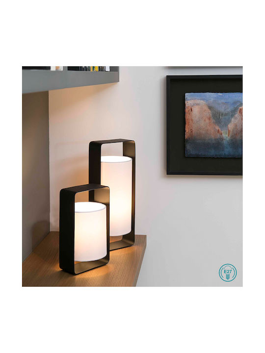 Faro Barcelona Metal Table Lamp for Socket E27 with White Shade and Black Base