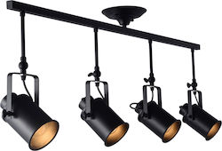 Aca Σποτ με 4 Φώτα και Ντουί E27 σε Μαύρο Χρώμα