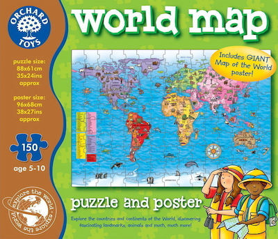 Kids Puzzle World Map Poster for 5++ Years 150pcs Orchard