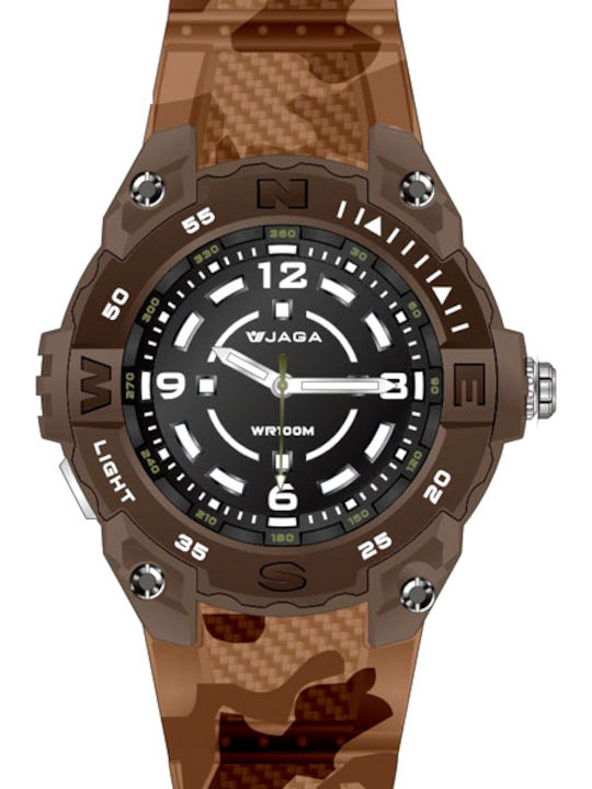 Jaga AQ1166 Men's Watch 43mm Battery with Brown Rubber Strap