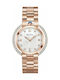 Bulova Curved Diamond Watch with Pink Gold Metal Bracelet