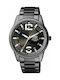 Q&Q Herrenuhr 44mm Batterie mit Schwarz Metallarmband