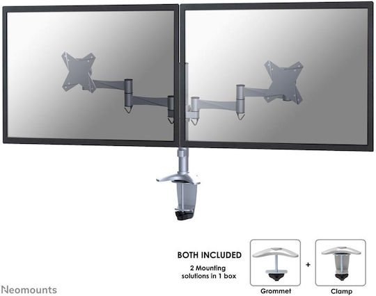 Newstar FPMA-D1330DSILVER Βάση Γραφείου για 2 Οθόνες έως 27" με Βραχίονα Ασημί