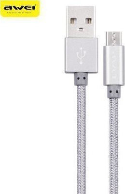 Awei CL-10 Împletit USB 2.0 spre micro USB Cablu Argint 0.3m 1buc