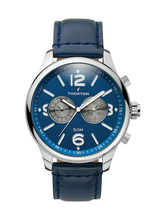 Thorton Watch Chronograph Battery with Blue Leather Strap