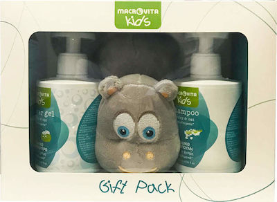 Macrovita Organic Hypoallergenic Kids' Bubble Bath with Honey in Gel Form 600ml & Kids Shampoo 300ml & Hippo Plush