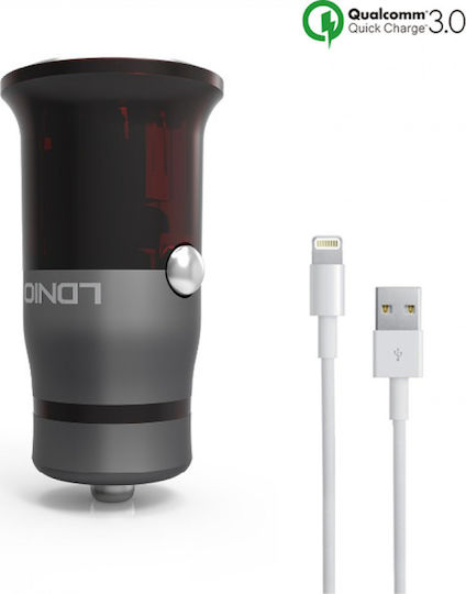 Ldnio Car Charger Black C304Q Total Intensity 3A Fast Charging with a Port USB with Cable Lightning