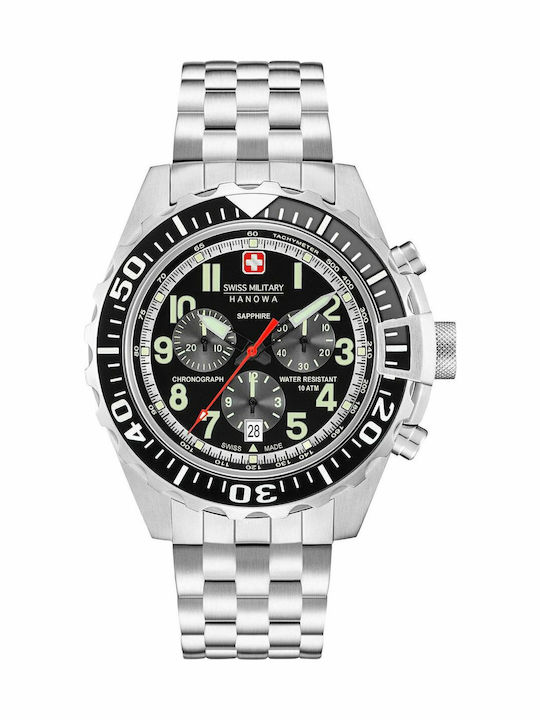Swiss Military Hanowa Herrenuhr 45mm Chronograph Batterie mit Silber rostfreiem Stahlarmband