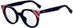 Fendi Plastic Eyeglass Frame Cat Eye Black FF 0246 PJP