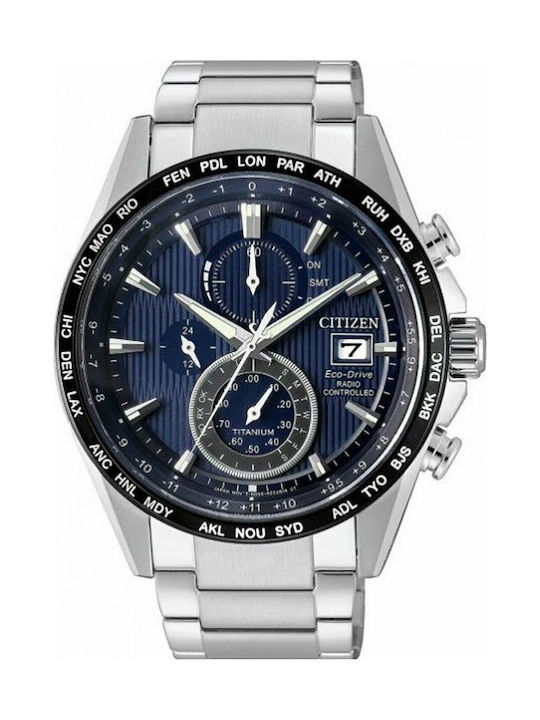 Citizen Eco-Drive Ανδρικό Ρολόι 42mm Χρονογράφος Eco - Drive με Ασημί Μεταλλικό Μπρασελέ