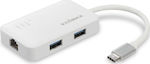 Edimax USB 3.1 Hub 3 Porturi cu conexiune USB-C / Ethernet Alb