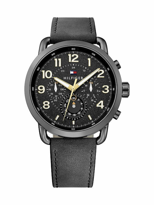 Tommy Hilfiger Briggs Ανδρικό Ρολόι 46mm Χρονογράφος Μπαταρίας με Μαύρο Δερμάτινο Λουράκι