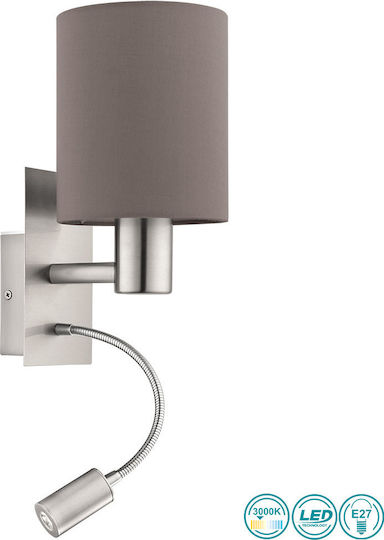 Eglo Pasteri Modern Lamp Wall with Socket E27 and Switch Silver 15x15x38cm