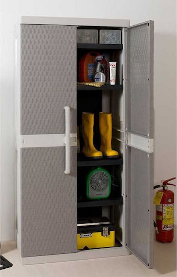 Double Door Wardrobe Rattan XL Plastic with 4 Shelves Light Grey / Warm Grey 312 89x54x190cm