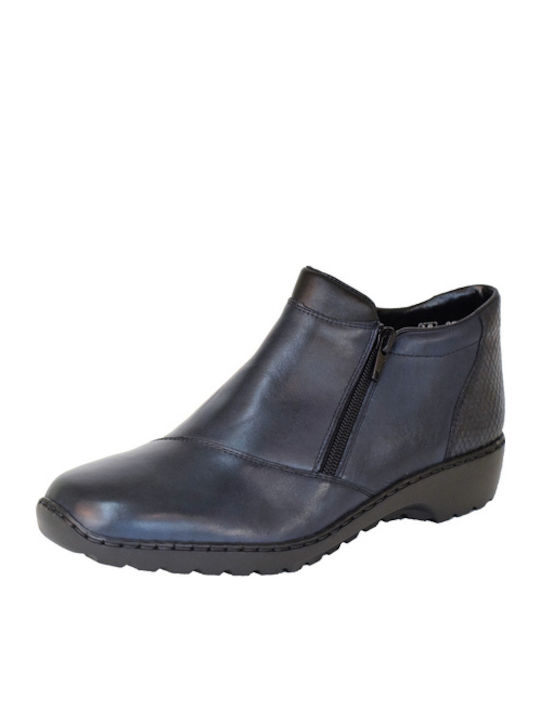 Leder Stiefeletten Damen mit Pelz Marineblau