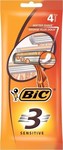 Bic 3 Sensitive Бръсначки за Еднократна Употреба с 3 Остриета и Лубрикантна Лента за Чувствителна Кожа 4бр