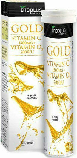 Ino Plus Gold Vitamin C 1500mg + Vitamin D3 Multivitamin for Immune System Boost & Bone Health 2000iu 1500mg Orange 20 eff. tabs