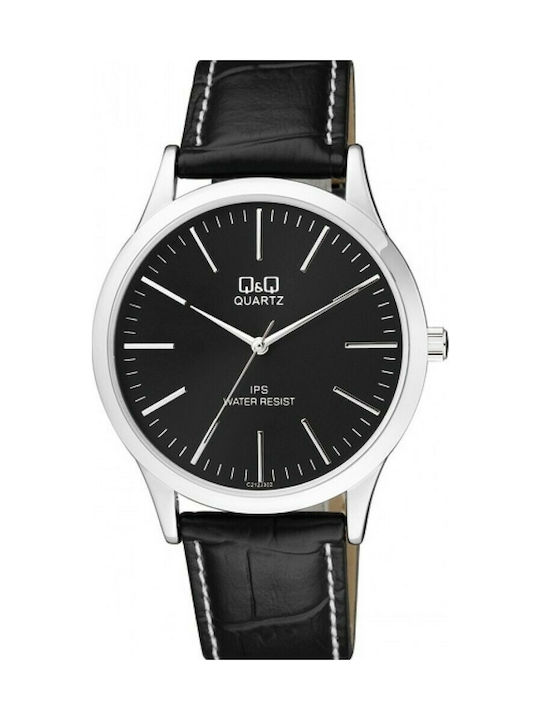 Q&Q Watch Battery with Black Leather Strap C212...