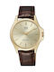 Q&Q Watch Battery with Brown Leather Strap QA06J100Y