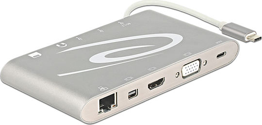DeLock USB-C Docking Station με HDMI/DisplayPort 4K PD Ethernet και συνδεση 2 Οθονών Ασημί (87298)
