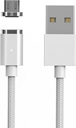 Powertech Магнитен USB 2.0 до микро USB кабел Сребрист 1м (PT-547) 1бр