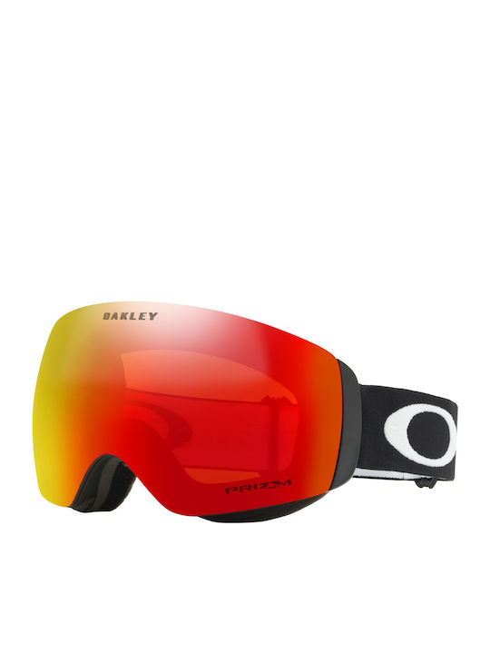 Oakley Flight Deck XM Prizm Mască de Schi și Snowboard pentru Adulți, Neagră, cu Lentilă Oglindă Roșie