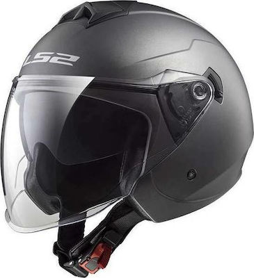 LS2 OF573 Twister Jet Helmet with Sun Visor 1150gr Solid Matt Titanium