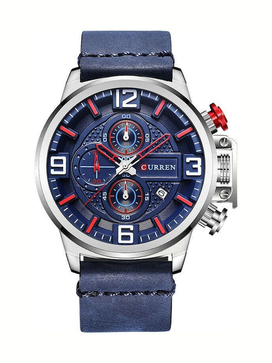 Curren Blue Ανδρικό Ρολόι 48mm Χρονογράφος Μπατ...