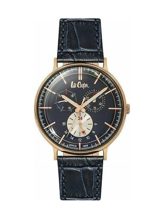 Lee Cooper Uhr Chronograph Batterie mit Blau Lederarmband LC06383.499