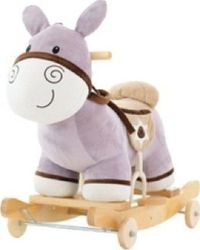 Moni Dulcinea Fabric Rocking Toy Donkey for 24+ months with Sounds, Music & Wheels with Max Load Capacity 20kg Gray