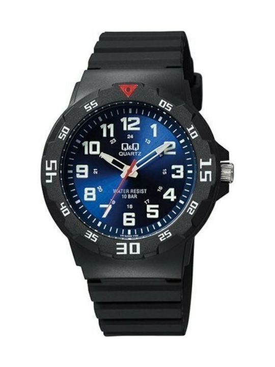 Q&Q Γυναικείο Ρολόι 43mm Μπαταρίας με Μαύρο Καουτσούκ Λουράκι