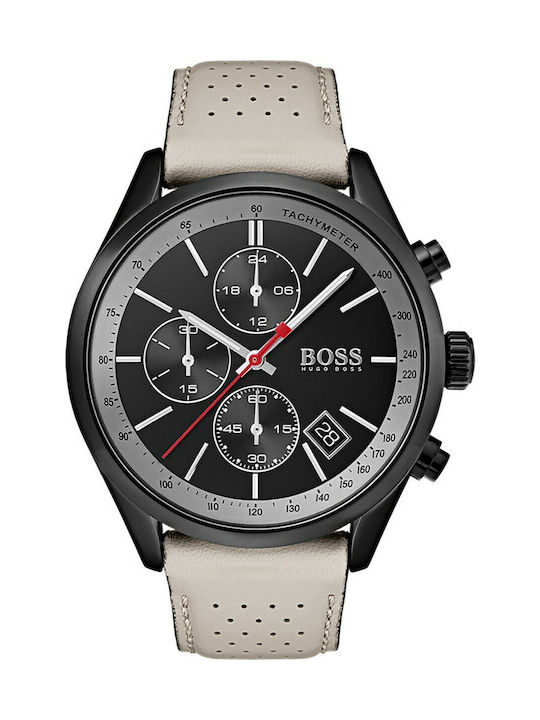 Boss Grand Prix Men's Watch 44mm Chronograph Battery with Beige Leather Strap