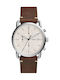 Fossil Commuter Watch Battery with Brown Leather Strap