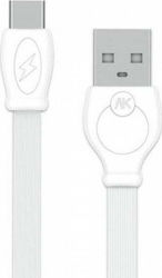 WK Flat USB 2.0 Cable USB-C male - USB-A male Λευκό 1m (WDC-023)