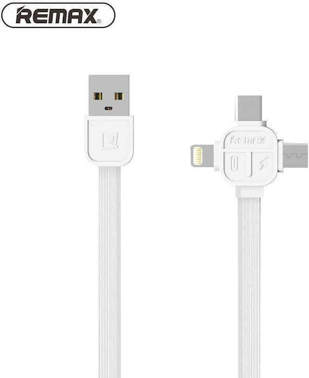 Remax Lesu RC-066th Flat USB to Lightning / Type-C / micro USB 1m 2.1A Cable White