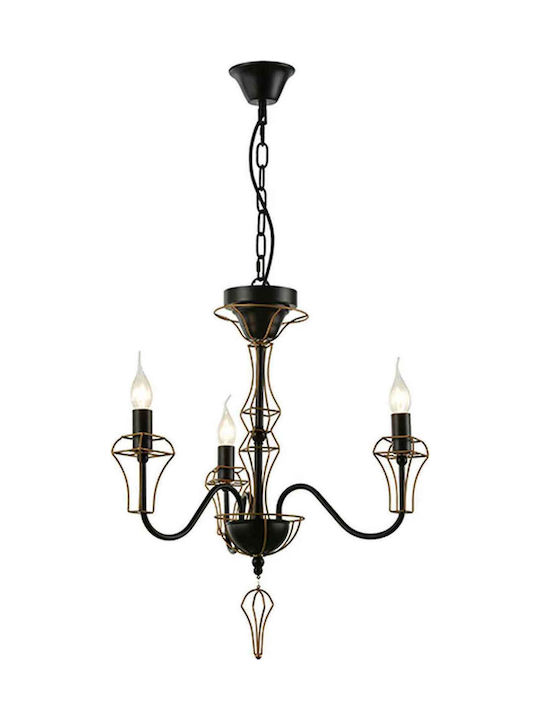 Aca Candelabru 3xE14 Ø55cm cu Lumânări Negru EG168203PB