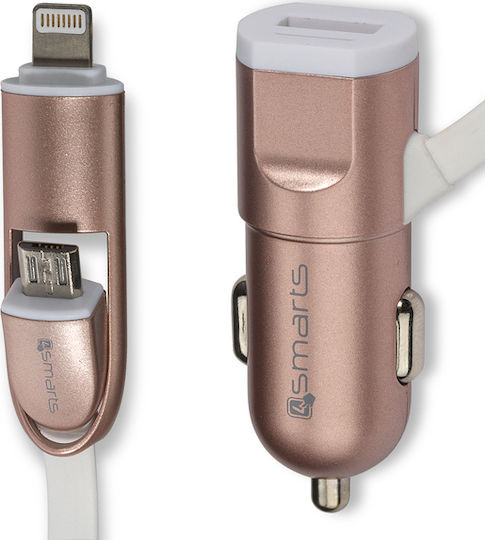 4Smarts Multicord Car Charger 2.4A with one Port: 1xUSB with Cable Lightning Gold Color