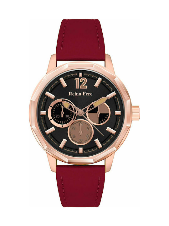 Reina Fere Amphitrite Watch Chronograph with Red Leather Strap