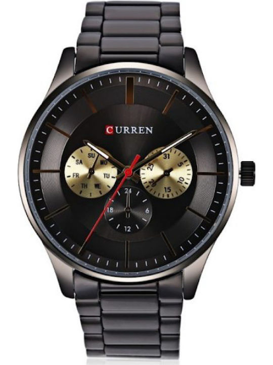 Curren Ανδρικό Ρολόι 42mm Χρονογράφος Μπαταρίας με Μεταλλικό Μπρασελέ Black / Gold