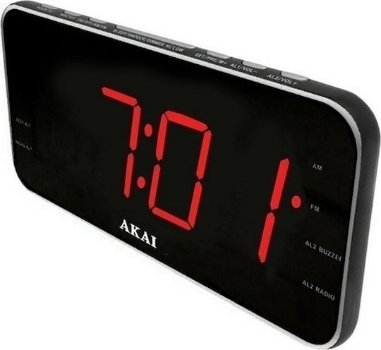 AKAI Tabletop Digital LED Clock Plastic with Alarm Clock and Radio Black ACR-3899