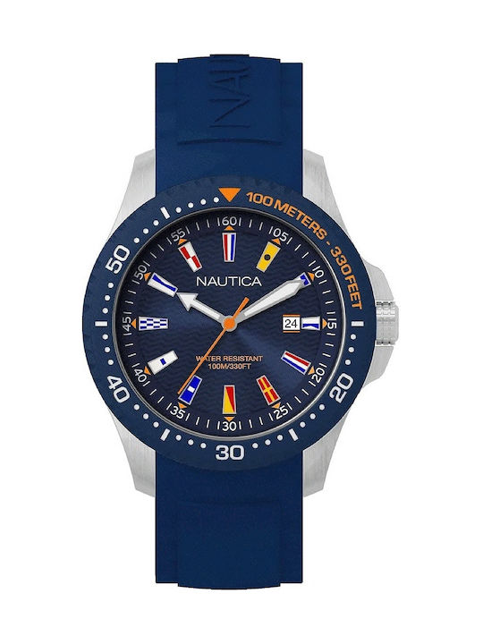 Nautica Jones Beach Watch Battery with Blue Rubber Strap