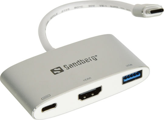 Sandberg USB-C Docking Station mit HDMI 4K PD Silber (136-00)