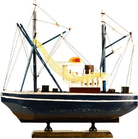 Коледен Кораб Рибарска Лодка Дървено 33x31см